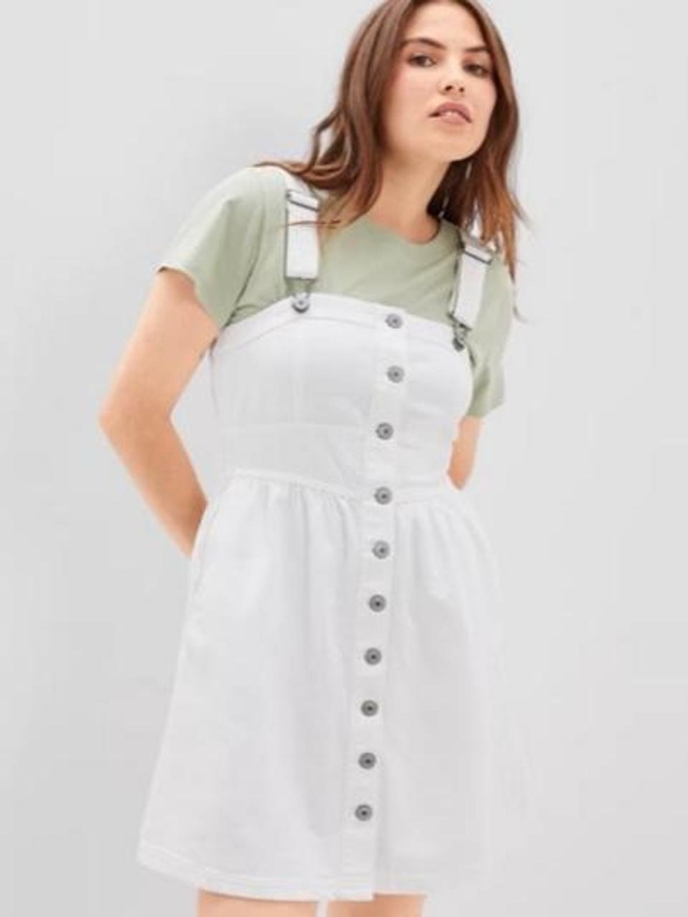 American Eagle Outfitters White Button-Front Mini Pinafore Dress